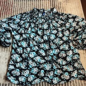 Falls Creek Black and Blue Floral Blouse